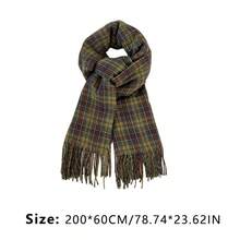Bufanda a cuadros para mujer, elegante chal con borlas, estolas cálidas de invierno para uso diario informal - Multicolor - Ver 7