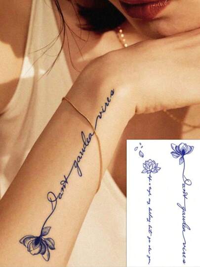 1 件花卉印花英文名言创意临时纹身贴纸，持续 1-2 周，防水且易于使用，适合男性和女性手臂、腰部、脚部等，自然哑光效果，防水持久纹身贴纸，情侣、好友、派对、礼物、旅行、音乐节必备