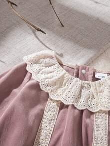 1pc Baby Girls' Fashionable Solid Color Lace Collar Dress, Made Of Soft Thick Fabric, Comfortable And Skin-Friendly, Casual Resort Style, Suitable For Spring And Autumn, Suitable For Outdoor Activities, Parties, Gatherings And Daily Wear - Deep pink - View 4