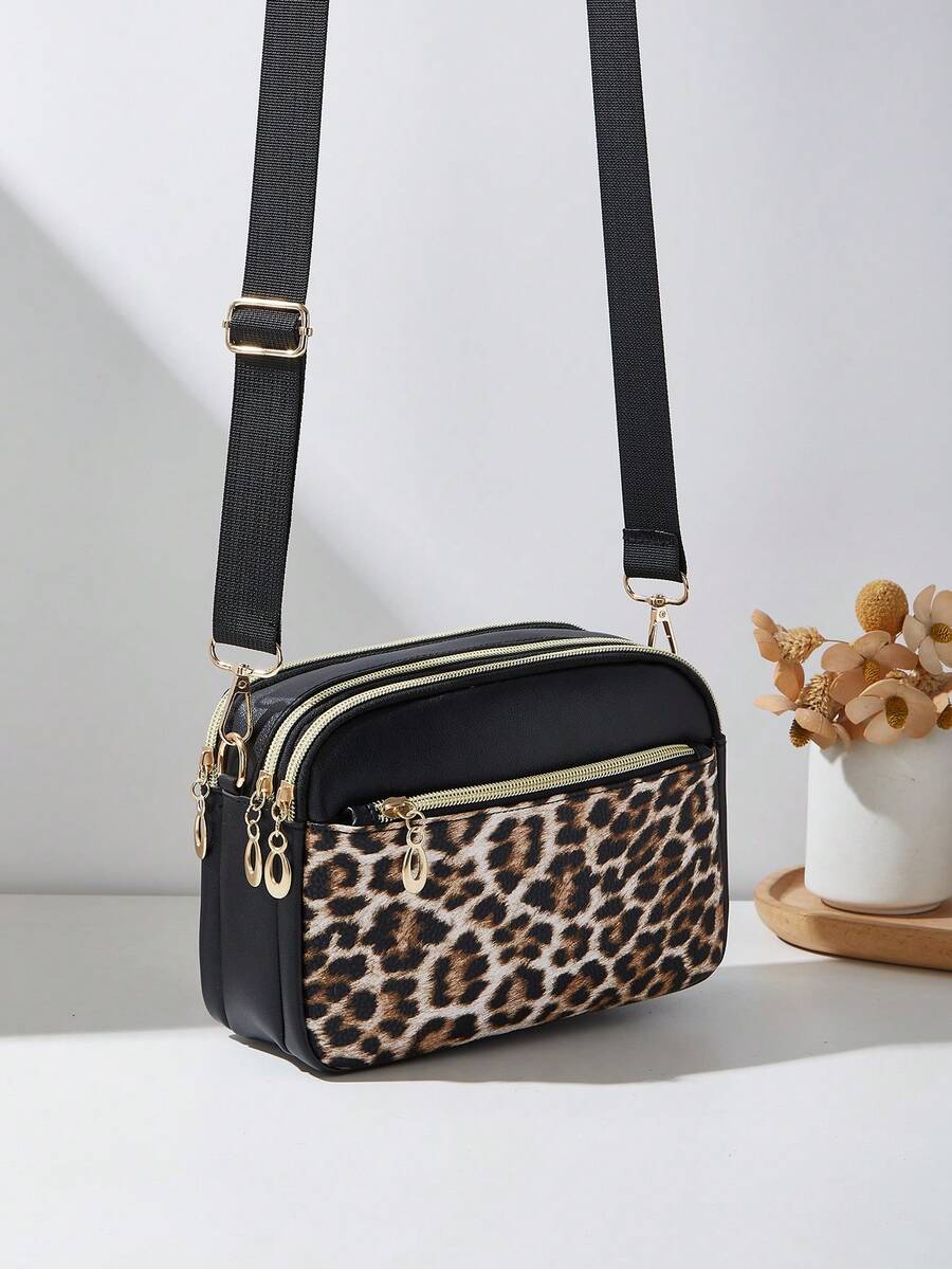 Fashionable Leopard Print Multi-Layer Crossbody Shoulder Bag For Women - Multicolor - View 1