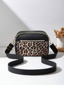 Fashionable Leopard Print Multi-Layer Crossbody Shoulder Bag For Women - Multicolor - View 2