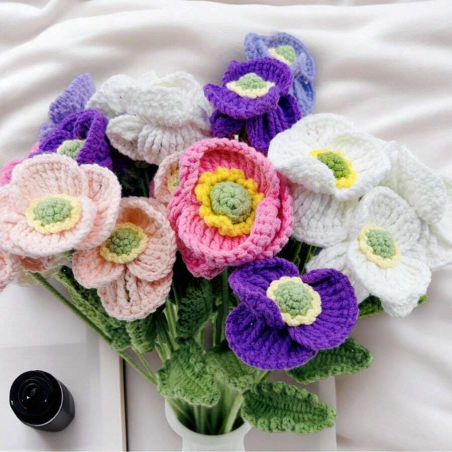 onEternal 2 piezas/4 piezas/6 piezas Ramas de flores inmortales hechas a mano a ganchillo, decoración del hogar, regalos, ramos florales - rosa oscuro - Ver 1