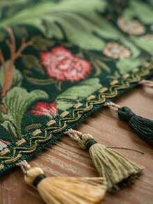 Khăn trải bàn hình chữ nhật jacquard họa tiết hoa xanh phong cách đồng quê Mỹ có tua rua, thích hợp sử dụng hàng ngày, lễ hội, dã ngoại, tiệc tùng, sinh nhật, tiệc trà bình thường, mọi mùa - Nhiều màu - Xem 7