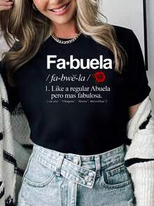 100% Cotton Fabuela Definiton T-Shirt Summer Tees Women - 黑色 - 查看 6