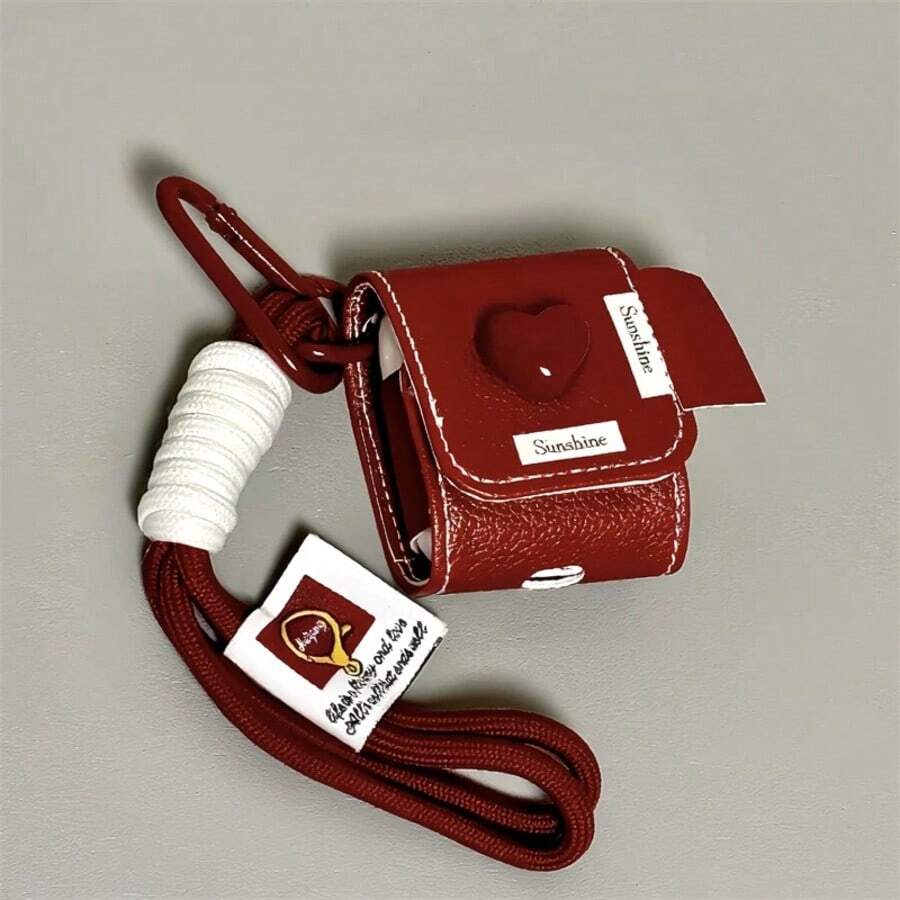 1pc Wine Red 3D Heart Shaped Protective Case For AirPods Pro 1/2/3/4 Bluetooth Earphones