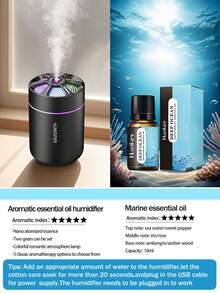 1 x 180毫升车载加湿器，黑色车载空气清新剂，带浪漫彩色氛围灯，黑白两色可选，2种工作模式，自动关机功能，兼容精油，五合一超声波香薰机，5套精油套装，适用于汽车、客厅、卧室、浴室、植物、宠物房、办公室、大房间，需电源适配器 - 黑與白 - 查看 16