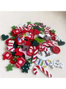 100pcs/50pcs Wooden Decorative Buttons - Mixed Patterns Of Christmas Trees, Snowflakes, And Mittens - Christmas Decor DIY Craft Embellishments For Making Christmas Cards, Scrapbooking, Headpieces, And Gift Decorations (Random Styles) - Multicolor - View 9