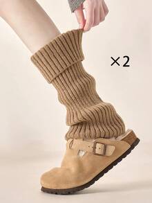 1 đôi tất giữ ấm chân dệt kim dành cho nữ, màu kaki, ấm áp và thoải mái cho mùa thu/đông. - Màu Khaki - Xem 8