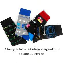Men's Funny Novelty Crazy Pattern Dress Socks For Gifts - 黑色/綠色/藍色/灰色/多色編程器-4m - 查看 11