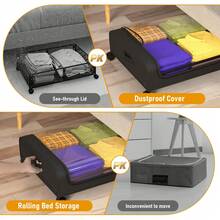 Caixa de Armazenamento Embaixo da Cama com Rodas, Caixas de Armazenamento Embaixo da Cama com Tampas, Organizador de Armazenamento de Sapatos Embaixo da Cama de 60L, Armazenamento Embaixo da Cama com Rodízio para Roupas, Sapatos, Cobertores - Cinza Claro - Visão 7