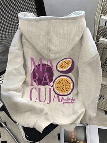 2025 HoodiesWomen's Slogan Print Thermal Lined Casual Loose Fit Hoodie Sweatshirt, Autumn/WinterLoose And Comfortablewinter Clothes For Women - 淺灰色 7 - 查看 12