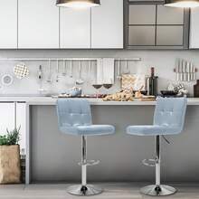 Extra Large Faux Leather Barstools Set Of 2 - Adjustable Counter Height Armless Chairs With Larger Base, Swivel Stool For Bar, Living Room, Dining Room - Grey