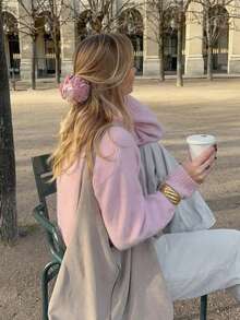 FOR BEAUTY Autumn/Winter Y2K Women's Pink Round Neck Long Sleeve Knit Hoodie, Loose Fit Sweet Fashion Street Date Commute Top Fall - Pink - View 7
