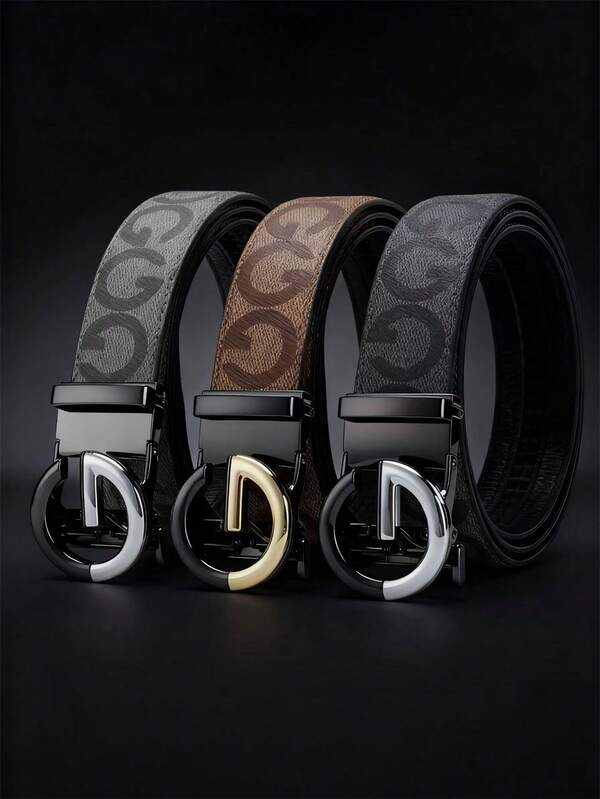 1pc Men's Letter Embossed Alloy Automatic Buckle Casual Versatile Belt, Korean Fashion Youth Waist Belt