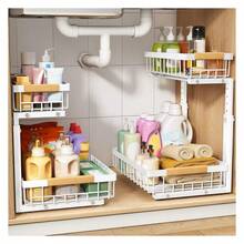 PXRACK 1 Pack Under Sink Organizer,Adjustable Height,2 Tier Pull Out Under Cabinet Organizer,Slide Out Thickened Metal Under Sink Storage For Kitchen Bathroom Laundry Cabinet Pantry,WhiteS - Nhiều màu - Xem 6