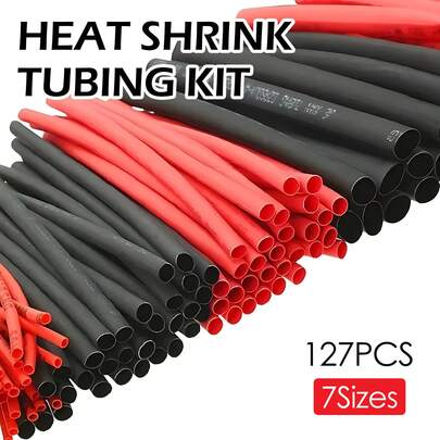 127 件 2:1 热缩管套件，7 种尺寸，各种电气绝缘收缩包装（红色和黑色），防水耐用电线电缆包装，适用于家庭 DIY/电子维修/汽车布线/工业用途