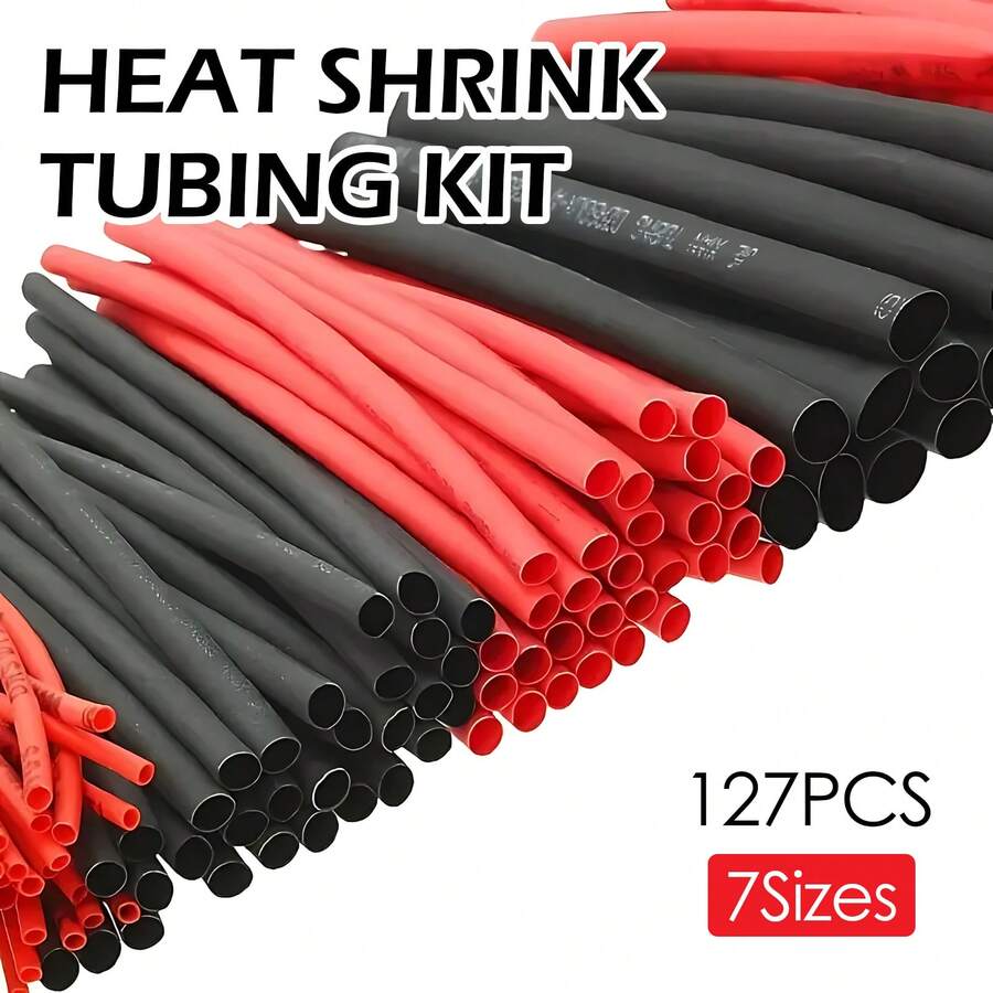 127 件 2:1 热缩管套件，7 种尺寸，各种电气绝缘收缩包装（红色和黑色），防水耐用电线电缆包装，适用于家庭 DIY/电子维修/汽车布线/工业用途 - 彩色 - 查看 1