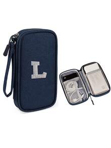 1个DIY个性化数据线收纳袋，26字母图案便携式旅行电子产品整理袋，适用于硬盘、移动电源、耳机、充电器、手机壳、无线耳塞、蓝牙耳机、耳麦等，商务旅行必备 - 彩色 - 查看 66