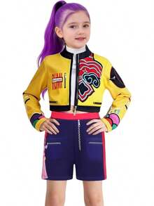 Costume For Pop Singers Fancy Dress Halloween Outfits Include Jacket T-Shirt Shorts 3PCS Set - 黃色 - 查看 7