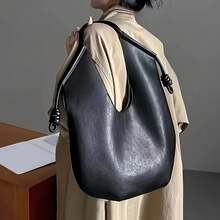 Black Handbag - Fashionable Large Capacity Shoulder Bag/Tote Bag/Handbag With Magnetic Closure And Wrist Strap, Retro Simple Design, Suitable For Daily Commuting, Travel, And Fitness, Great Gift For Girls - màu đen - Xem 5