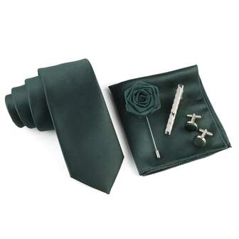 ZONFAZ 5 件套男士商务正装领带、手帕、袖扣、翻领别针、领带夹套装，适合西装、婚礼和派对必备