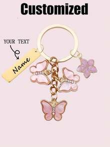 1 pieza Llavero personalizado de flor de cerezo de metal con lazo, diseño ligero y elegante de flor de cerezo con etiqueta accesorio, adecuado para bolso, llaves de coche, regalos de pareja y vacaciones, regalos personalizados