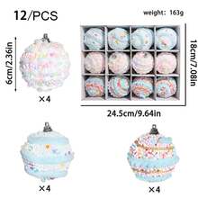 Macaron Color Christmas Tree Foam Candy Ornaments 12PCS Hanging Balls With Reflective Surface For Party Decorations Christmas Decorations Home Christmas Gifts Christmas Decor
