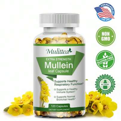 Mulittea Natural Mullein Leaf Capsules Herbal Supplement For Lung Cleanse, Supports Healthy Respiratory Function, 120 Capsules