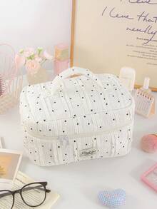 1Pc/Set Lace Fabric Polka Dot Decorate Stripped Pattern Fluffy And Soft Women Makeup Bag Travel Zipper Cosmetic Bag Storage Pouch Cute Toiletry Bag Large Capacity Make Up Organizer Makeup Bag Set Cosmetic Organizer Make Up Bag Travel Skincare Makeup Storage Bag With Handle Multifunctional Storage Bag Back To School Supplies Travel Essentials Cruise Essentials Dorm Essentials Birthday Gift Wedding Bridesmaid Gift Mom's Gift New Year's Gift - Multicolor - View 12