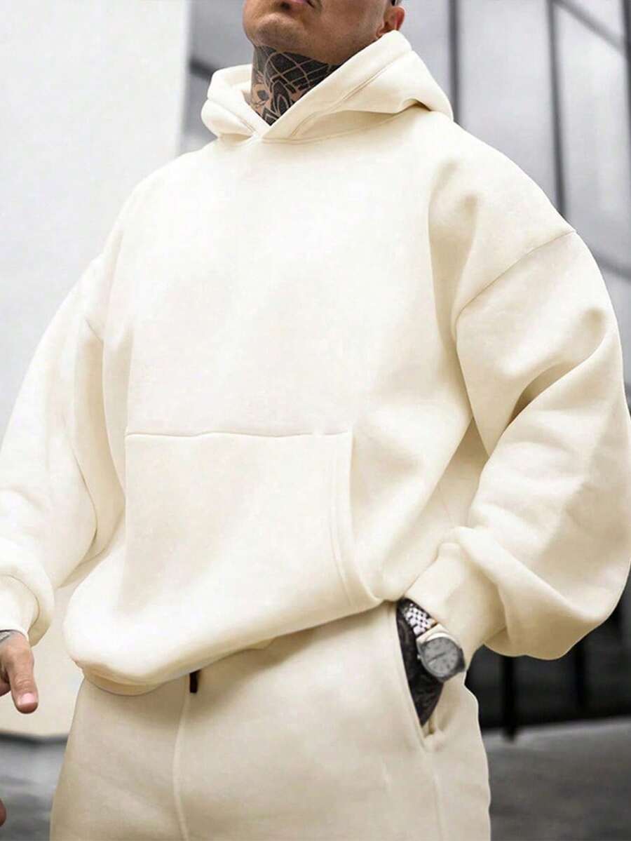 Plus Size Men's Lightweight Loose Fit Casual Sports Sweatshirt, Spring/Autumn - Apricot - View 1