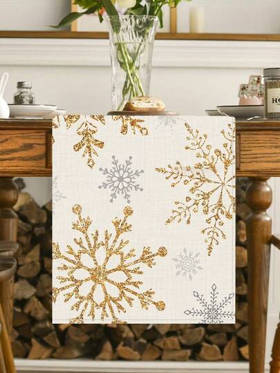 1 szt. Elegancki złoty bieżnik świąteczny w kształcie płatka śniegu, dekoracja stołu do jadalni w stylu rustykalnym, dekoracja na przyjęcie domowe, 13 x 35 / 13 x 47 / 13 x 72 / 13 x 90 / 13 x 108 cali