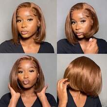 Realove 13X4 Straight Wigs Glueless Wig Human Hair Wear And Go Transparent Lace Front Wigs Human Hair Chocolate Brown Wig Bob Wigs Human Hair Wigs Glueless Wigs Pre Plucked 40 Inch T Part Long Wigs For Women Halloween Natural Black Wig Daily Party Wear - Light Brown - 查看 7