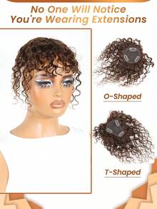 Water Wave Topper Hair With Bangs Human Hair Toppers Real Remy Human Hair Curly Wavy Brown Color #4 Hand Made Toupee Topper Clip In Hair Extensions For Women Daily Use Easy To Wear - S4 - 查看 2