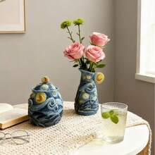 Handpainted Ceramic Classic Oil Painting Series - Vase, Canister, Sugar & Creamer, Coffee Filter Cup, Teapot, Butter Dish, Home & Kitchen Tabletop Decor, Gifts (Starry Sky, Sunflower, Iris)