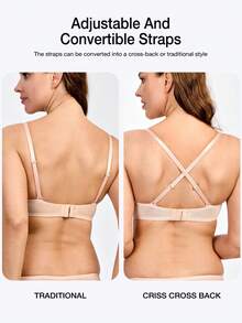 Wingslove 性感深V透视网纱蕾丝文胸，无衬垫无钢圈 - 珊瑚粉 - 查看 7