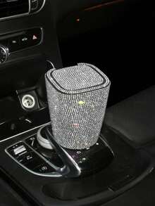 汽车用品镶钻车载烟灰缸时尚LED灯多功能车用创意汽车烟灰缸男女/豪华水钻烟灰缸，带盖，便携式烟灰缸-免烫钻车载烟灰缸/适用节日礼物 - 彩色 - 查看 15