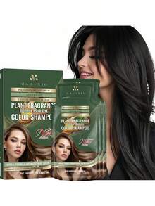 植物基泡沫染发洗发水，10.14 盎司/300 毫升，男女适用，持久生发染发剂，一步洗发染发，有效遮盖白发，含有人参、生姜、黑芝麻和其他护发提取物，适合所有发质。