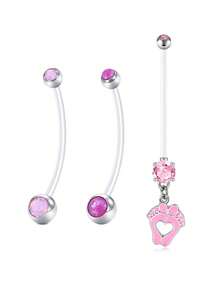 3 buc inel flexibil acrilic transparent pentru buric de sarcină, 14G personalizat, pandantiv, bijuterii pentru piercing de maternitate pentru burtă, inele pentru buric de maternitate 25/32/35/38 MM