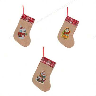 1 pezzo Kit di pittura a diamante a mosaico, tema natalizio fai-da-te con diamanti cristallo fosforescenti e calza di Natale in lino, adatto per decorazioni natalizie e regali di compleanno