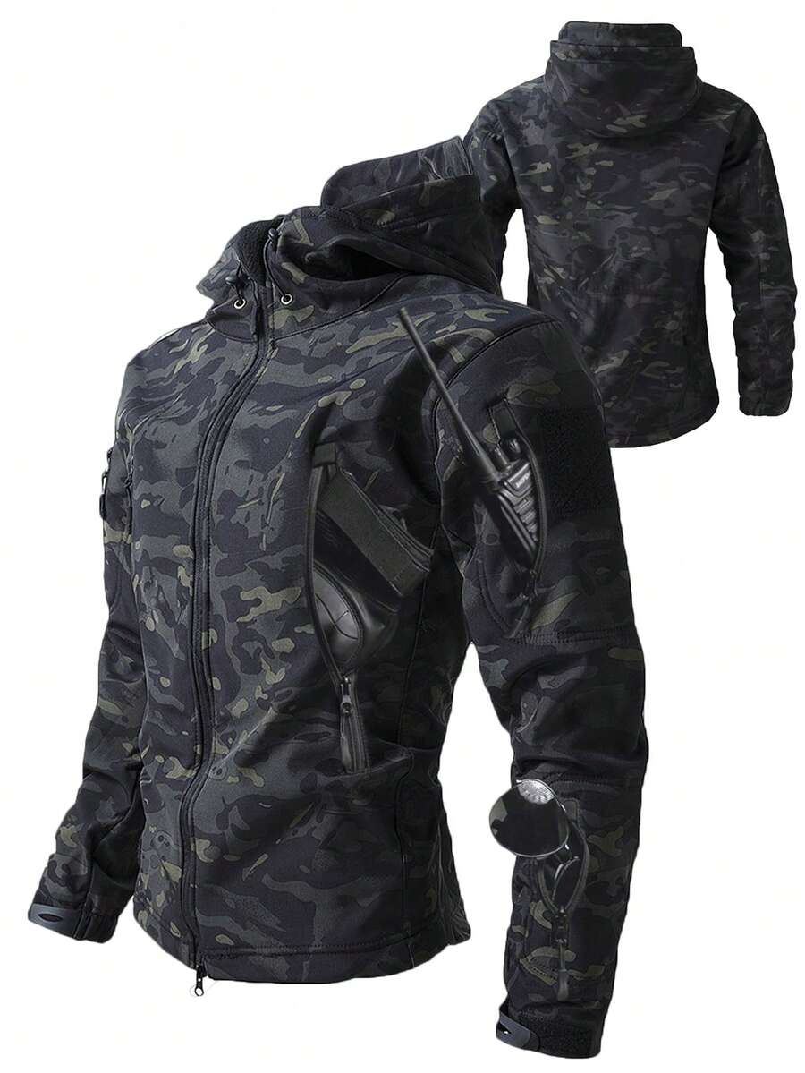 Men's Thermal Lined Casual Sports Jacket, Windproof Waterproof Outdoor Soft Shell Jacket For Autumn/Winter, Fleece, Skiing