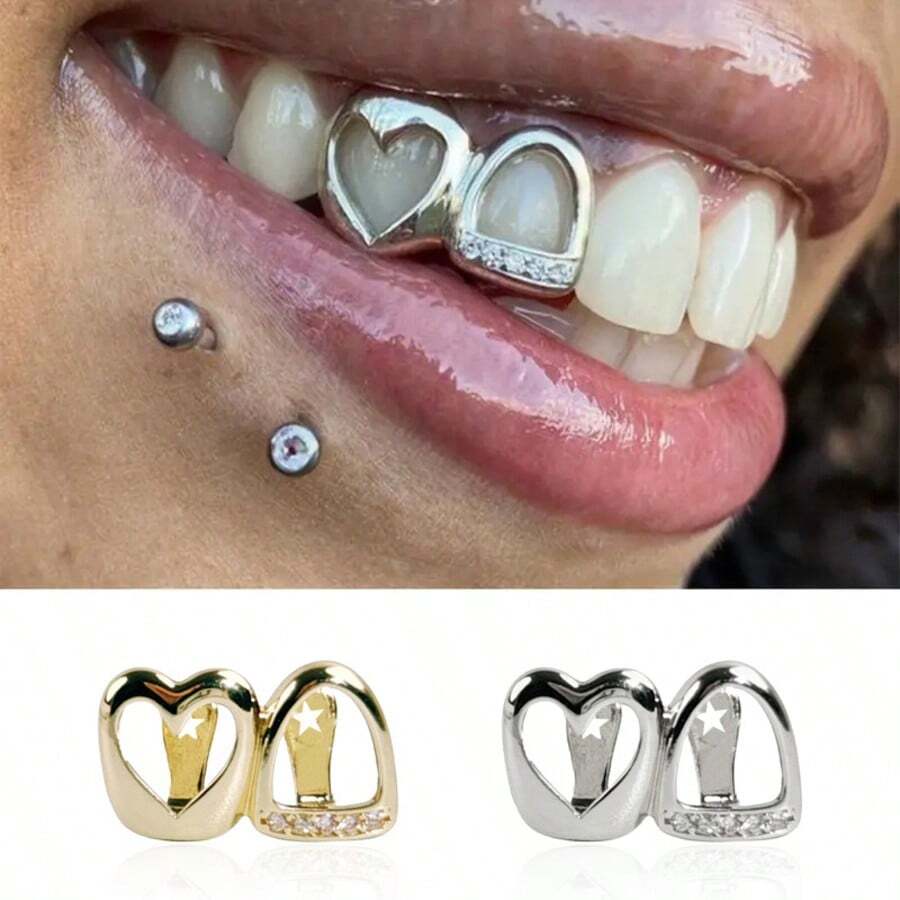 1 chiếc khuyên răng rỗng tối giản thời trang, phù hợp cho cả nam và nữ, thích hợp sử dụng hàng ngày và các dịp khác, trang sức răng phong cách hip hop. - Vàng và Bạc - Xem 1