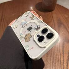 Cute Kawaii Bear Pattern Phone Case, Fashionable Soft Design, Suitable For IPhone 17 16 Pro Max 15 Plus 14 13 12 11, Fashionable Phone Case, IPod Phone Case Cute Style, Bear Phone Case, Soft Phone Case, Cute Cherry Phone Case, Simple Phone Case, Girl Phone Case, Stand Phone Case, Cute Phone Case, Cute Phone Case, Cool Phone Case, Fashion Accessories, Daily Use Case, Playful Style, Cute Design, Durable Shell, UV Printing, Bear Shape Shell, Cherry Print, Fashion Enthusiast - 白色 - 查看 2