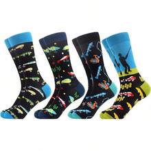 Men's Funny Novelty Crazy Pattern Dress Socks For Gifts - Black/Blue/Multicolor Fishing-4m - View 12
