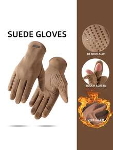 1 Par de Luvas de Inverno, Luvas Térmicas Revestidas de Camurça Quentes para Tela Sensível ao Toque para Homens, Ciclismo ao Ar Livre, Antiderrapante