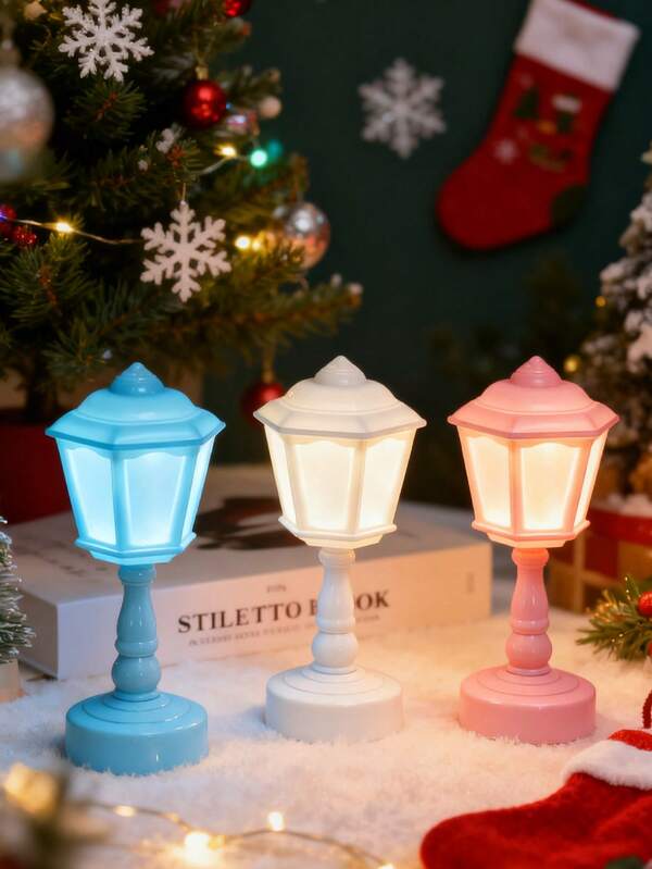 3 pezzi Decorazioni natalizie a LED, candela elettronica, piccola lampada da tavolo, decorazione da scrivania rosa/blu/bianca carina, lampada da atmosfera comodino color macaron, lampada da percorso in stile retrò a forma di fiore di loto, lampada da tavolo per camera da letto delicata per gli occhi, super carina lampada da tavolo natalizia