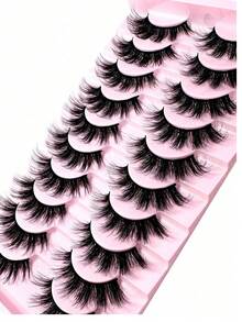 10Pairs Of 5D Fluffy Artificial Mink Eyelashes Slim False Eyelashes Thick False Eyelashes Curling False Eyelashes 3D Natural False Eyelashes Suitable For Holiday Parties Halloween Christmas False Eyelashes Cat Eye Lashes For Halloween Cosplay Manga Various Occasions - 黑色 - 查看 4