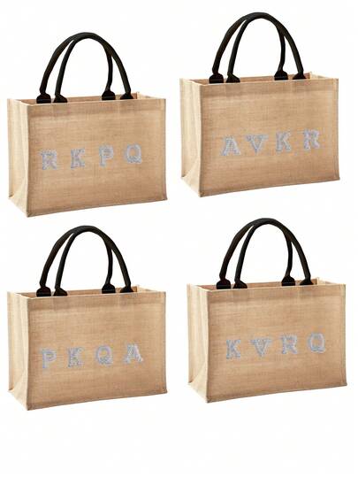 1 Túi vải lanh in chữ, Túi xách mua sắm thời trang dành cho nữ, Túi vải lanh thô đựng đồ tạp hóa, Thích hợp làm túi xách tay cho giáo viên, Hoàn hảo để đựng đồ mua sắm, Túi đựng đồ ăn trưa