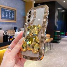 Bear 奢华电镀波浪纹手机壳，防震、防尘、厚边，适用于 17 Pro Max、Galaxy S24 Ultra/S24 Plus/S24、S23 Ultra/S23 Plus/S23、S22 Ultra/S22 Plus/S22、S21 Ultra/S21 Plus/S21 FE、S20 Ultra/S20 Plus/S20 FE、OPPO A5x/C1 2 3 4 5 6 7 8 9、OPPO 9 8 7 6 5 4 3 2 1 - 金色 - 查看 4