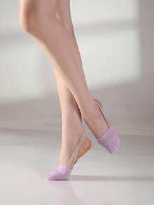 Half-Toe Knitted Dance Shoes, Half-Sole Dance Shoes, Cheerleading Rhythmic Gymnastics Shoes, Ballet Dance Socks Shoes, Rotational Shoes, Silicone Elastic Band, Non-Slip - Purple - View 6