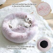 Calming Donut Fluffy Anti-Anxiety Round Washable Cute Plush Cozy Cuddler Warming Soft Comfort Pet Bed For Small To Medium Dogs And Cats, 20-Inch, Light Grey & White - Pink - View 4